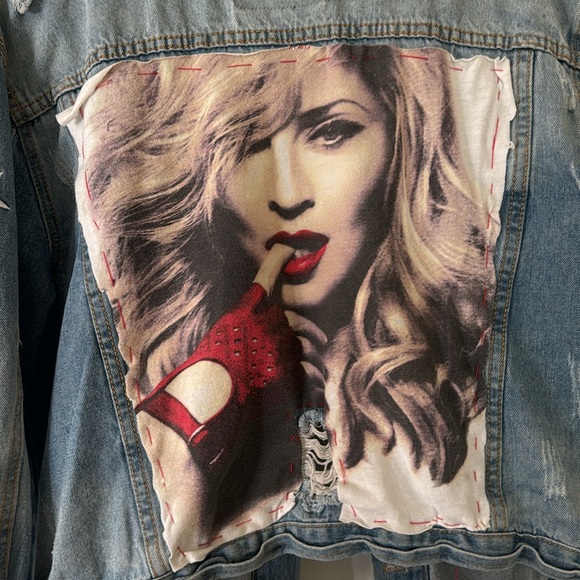 One Of A Kind Distressed Madonna Denim Jacket - Picture 7 of 9